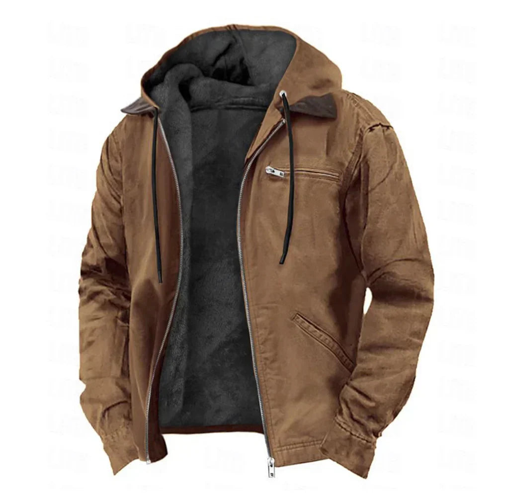 Blouson À Capuche Élégant En Polaire & Daim