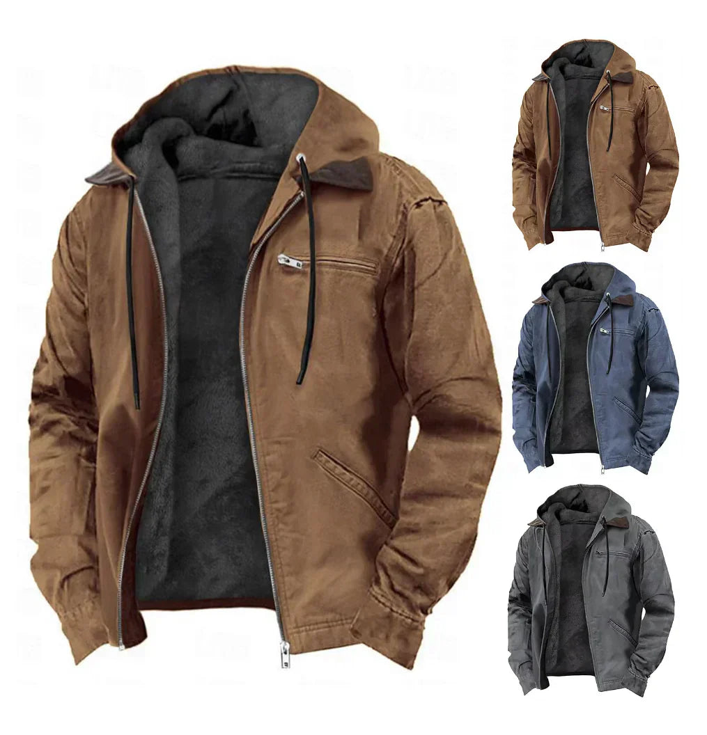 Blouson À Capuche Élégant En Polaire & Daim